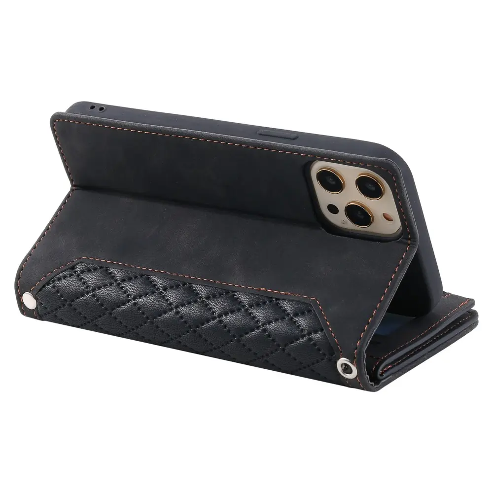 Plånboksväska iPhone 12/iPhone 12 Pro Quilted Svart