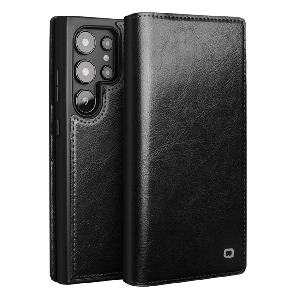 Qialino Samsung Galaxy S25 Ultra Leather Wallet Case Black - Lommebokdeksel