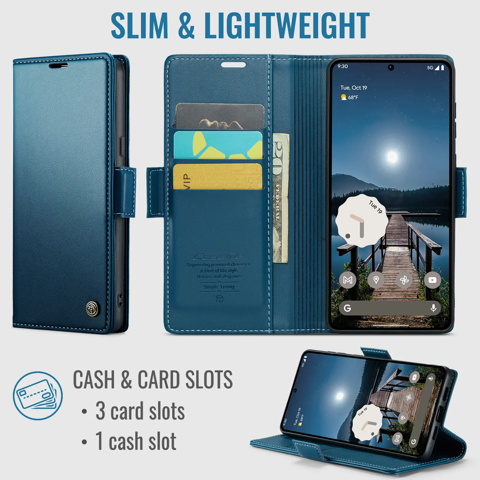 Slim Plånboksfodral RFID-skydd Google Pixel 11 Blå
