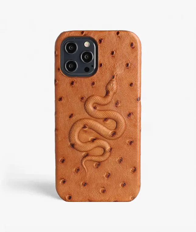 Cover iPhone 12 Pro Max Snake Ostrich Cognac