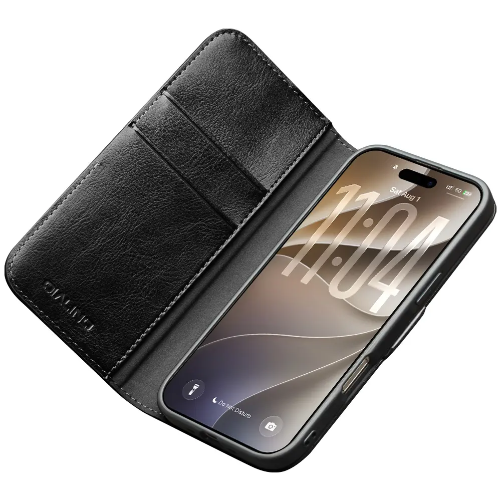 iPhone 18 Pro Max Leather Wallet Case Black