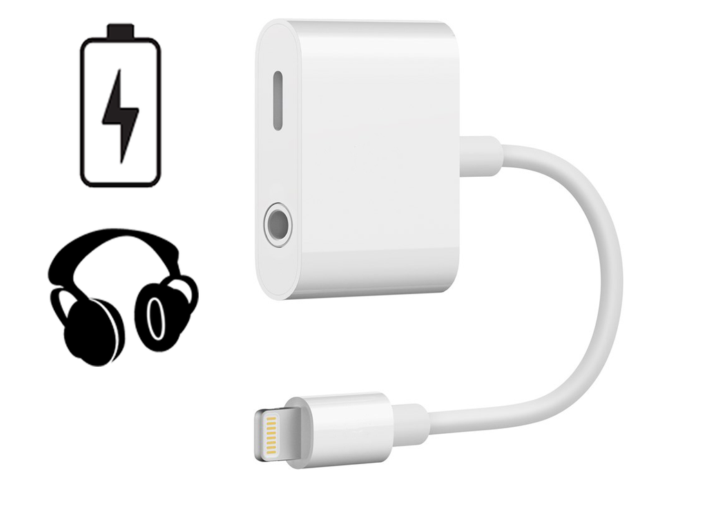 SiGN Lightning til 3,5 mm adapter for lyd og lading, Hvit