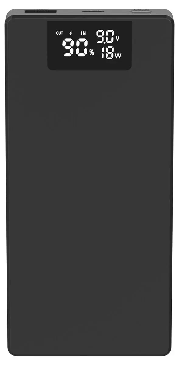 Powerbank USB-A + USB-C med Display 10000 mAh PD 20W Svart