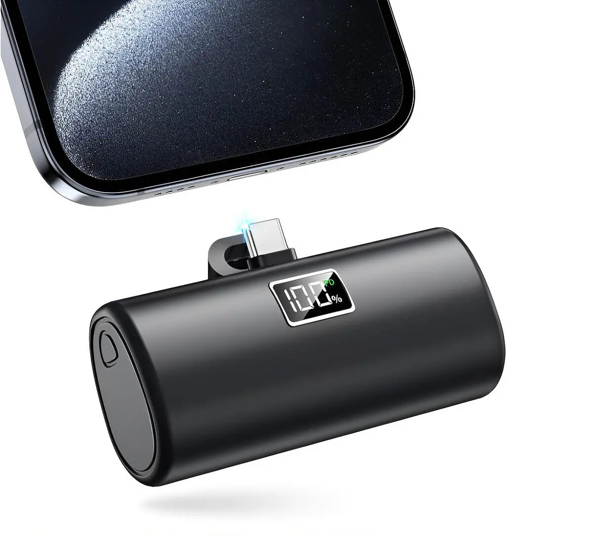 Plug-in powerbank USB-C 5000mAh Sort