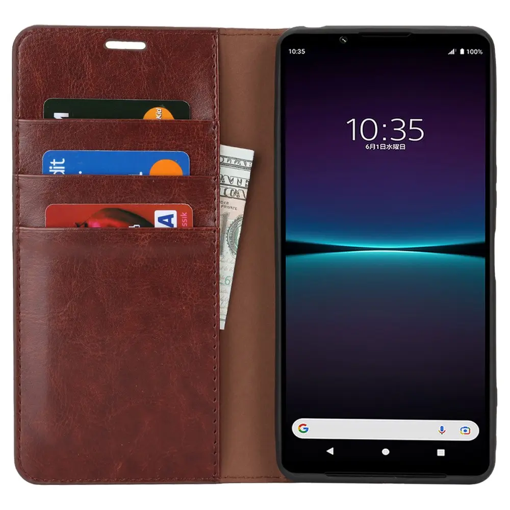 Mobilfodral Äkta Läder Sony Xperia 1 VI Mörkbrun