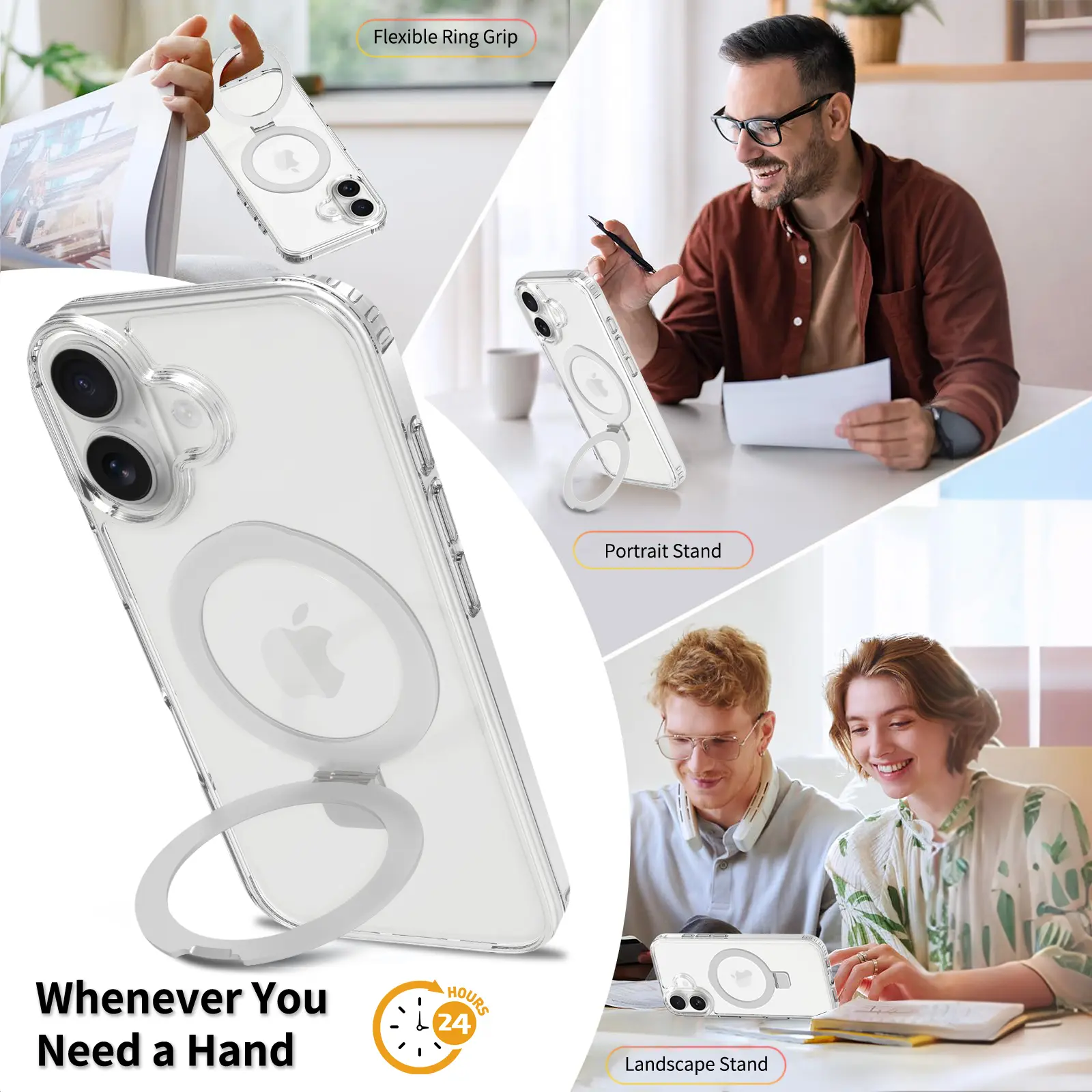 Hybridskal MagSafe Ring iPhone 16 Genomskinlig