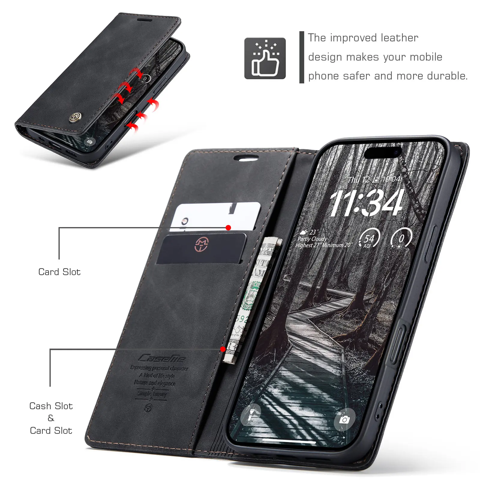 Slim Plånboksfodral iPhone 17 Pro Max Svart