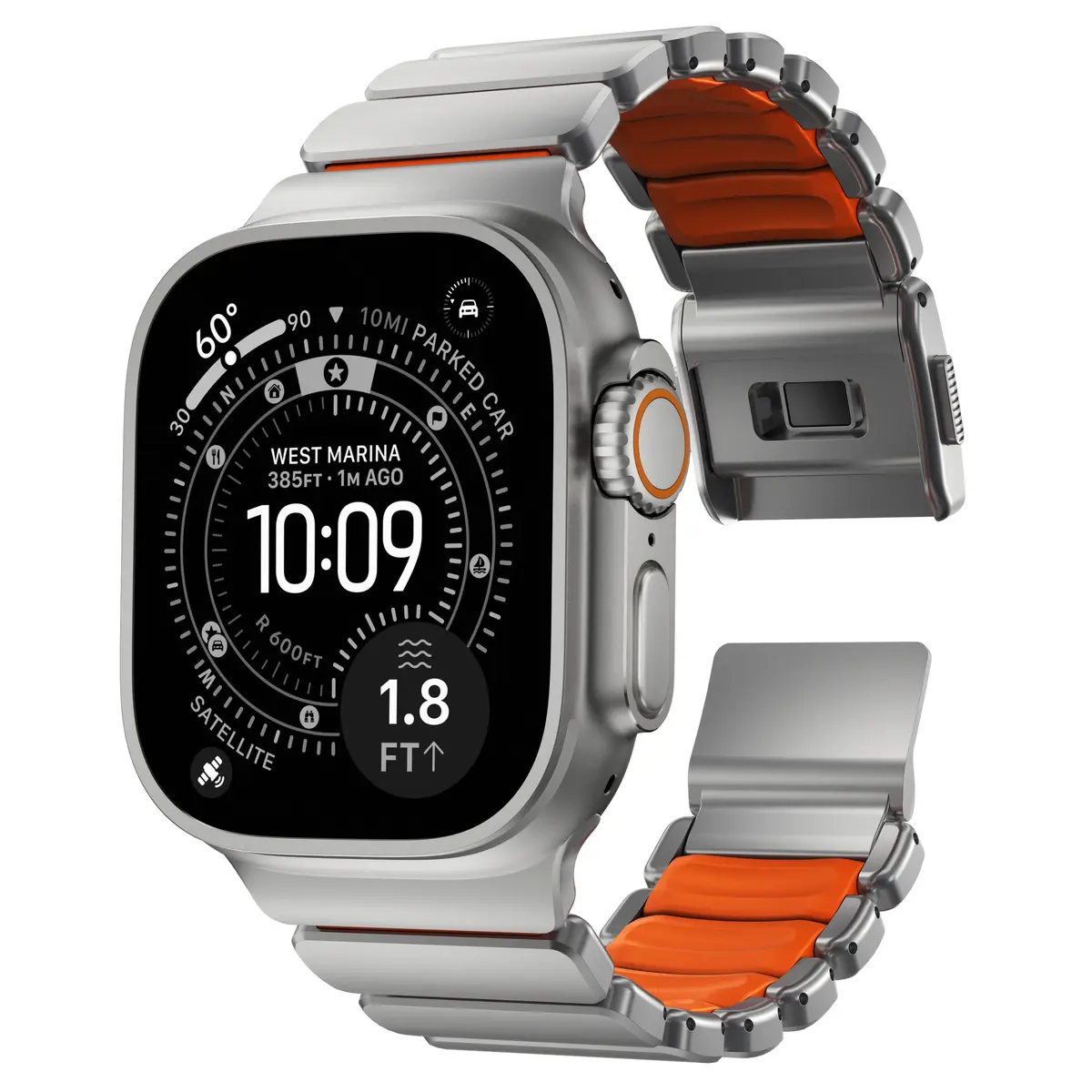 Stratos Band Apple Watch Ultra 49mm 1st Gen Natural Titanium - Ultra Orange