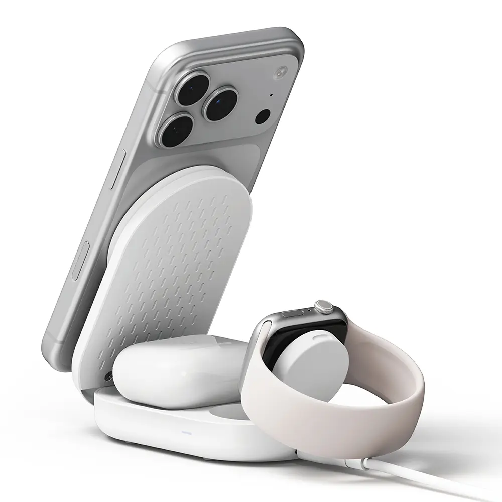 3-in-1 Qi2 Magnetic Wireless Charger Folding Stand hvid