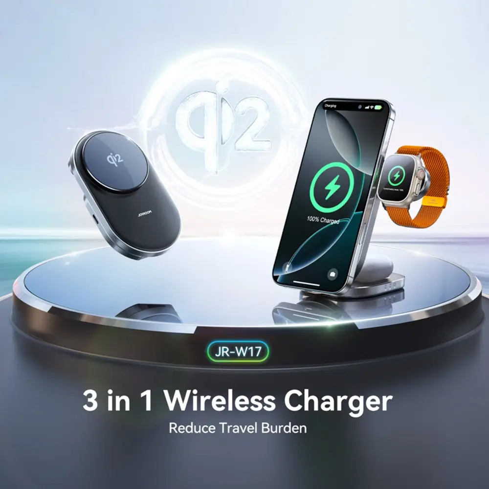 3-in-1 Magnetisk Trådlös Vikbar Laddningsstation Qi2 svart