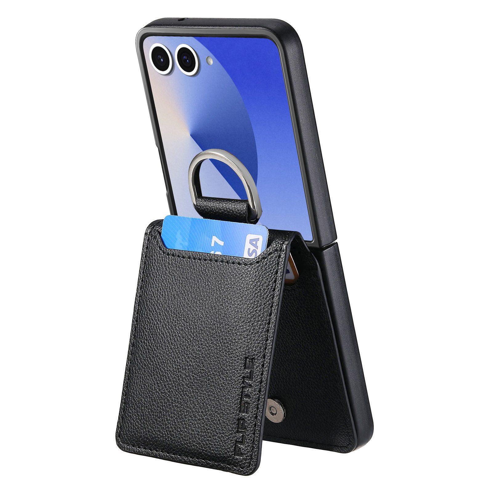 Samsung Galaxy Z Flip 8 Skal med Ringhållare + Kortfack svart