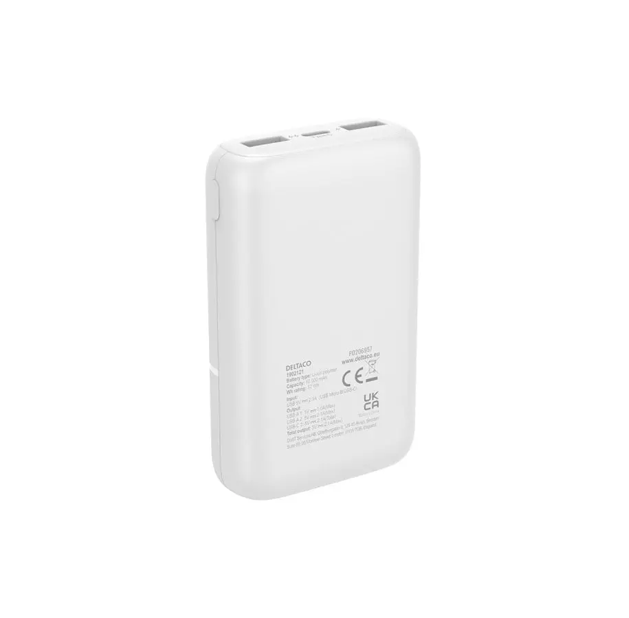 Powerbank USB-C + 2x USB-A 10000 mAh 10,5W Vit