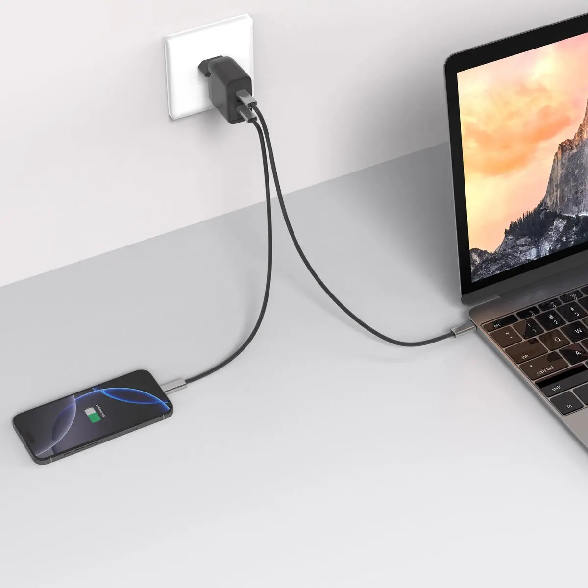Väggladdare 3 x USB-C GaN 70W Svart