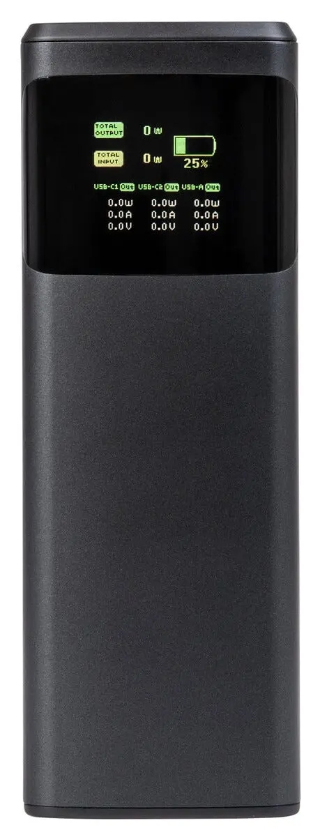 Powerbank med Display 24000 mAh USB-A + USB-C 140W Svart