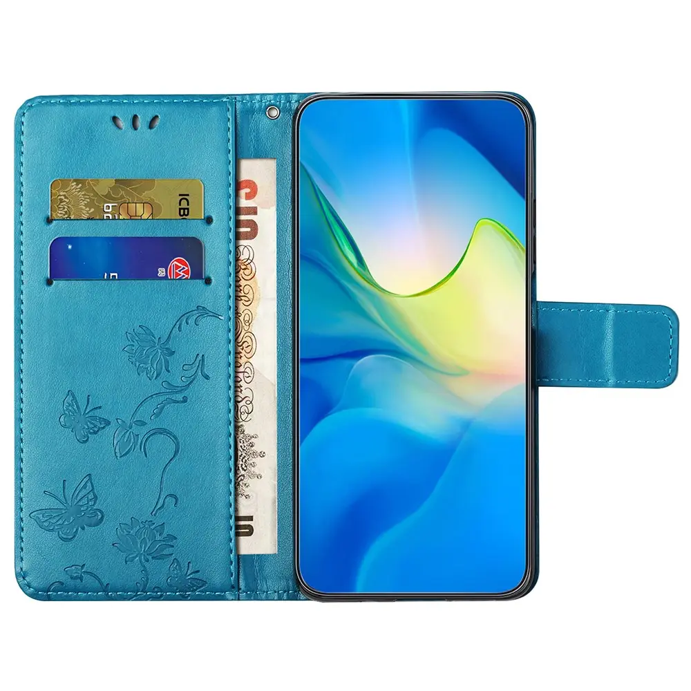 Läderfodral Fjärilar Motorola Moto G55 Blå