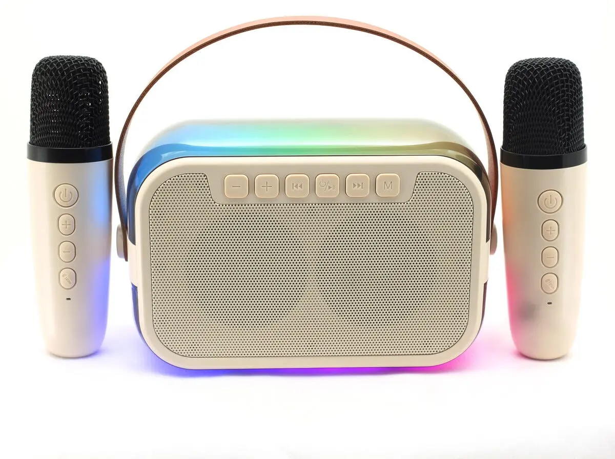 Karaokehögtalare med 2 trådlösa mikrofoner Beige