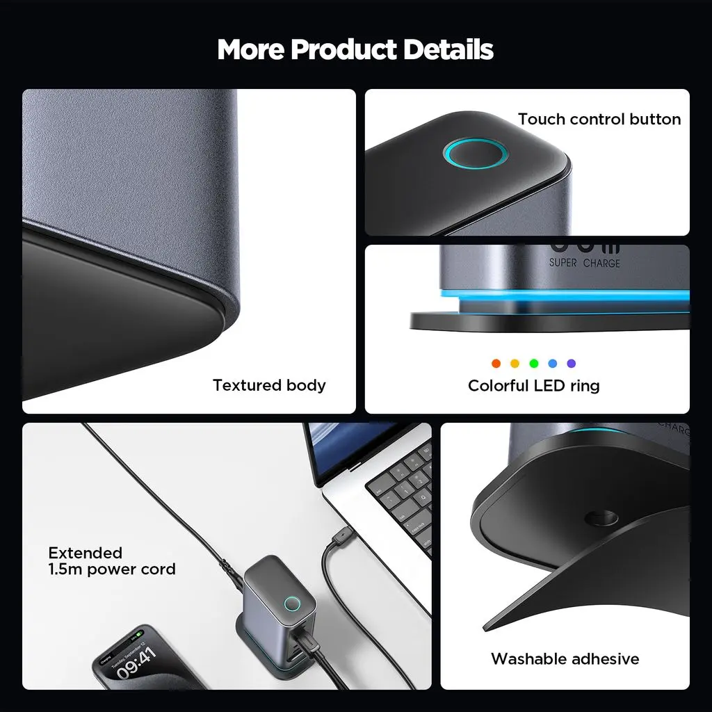 6-in-1 65W GaN Multi USB-laddare 4 USB-C + 2 USB-A Grå