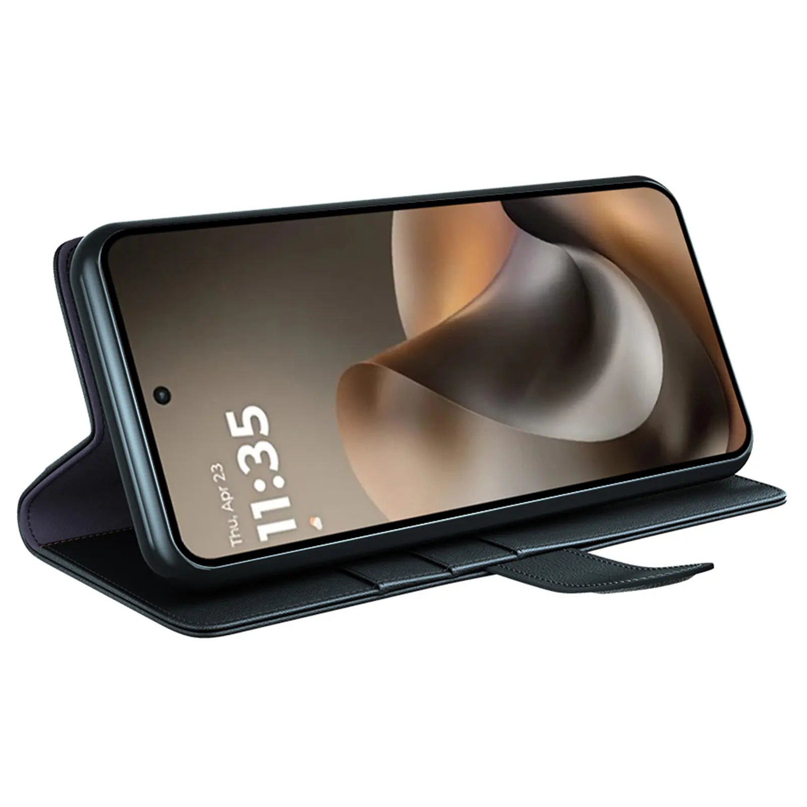 Äkta Läderfodral Motorola Moto G67 Svart