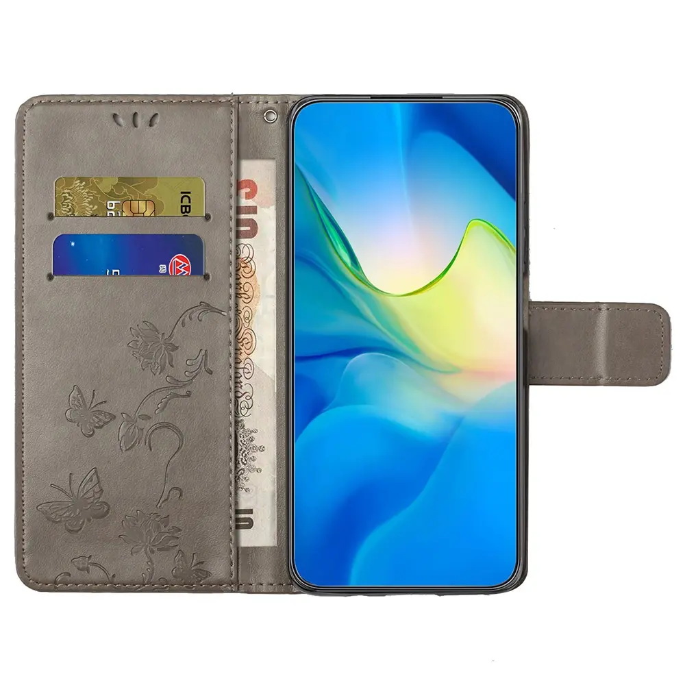 Läderfodral Fjärilar Motorola Moto G55 Grå