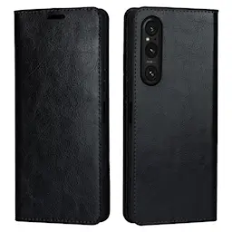 Sony Xperia 1 V Smidigt mobiletui i ægte læder, Sort