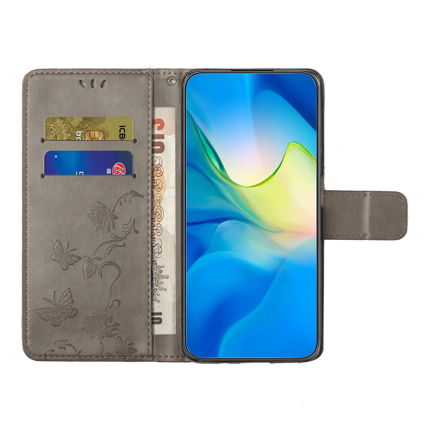 Läderfodral Fjärilar Samsung Galaxy A57 Grå