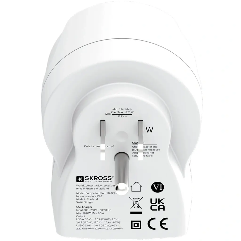 Europe to USA USB AC PD 20W