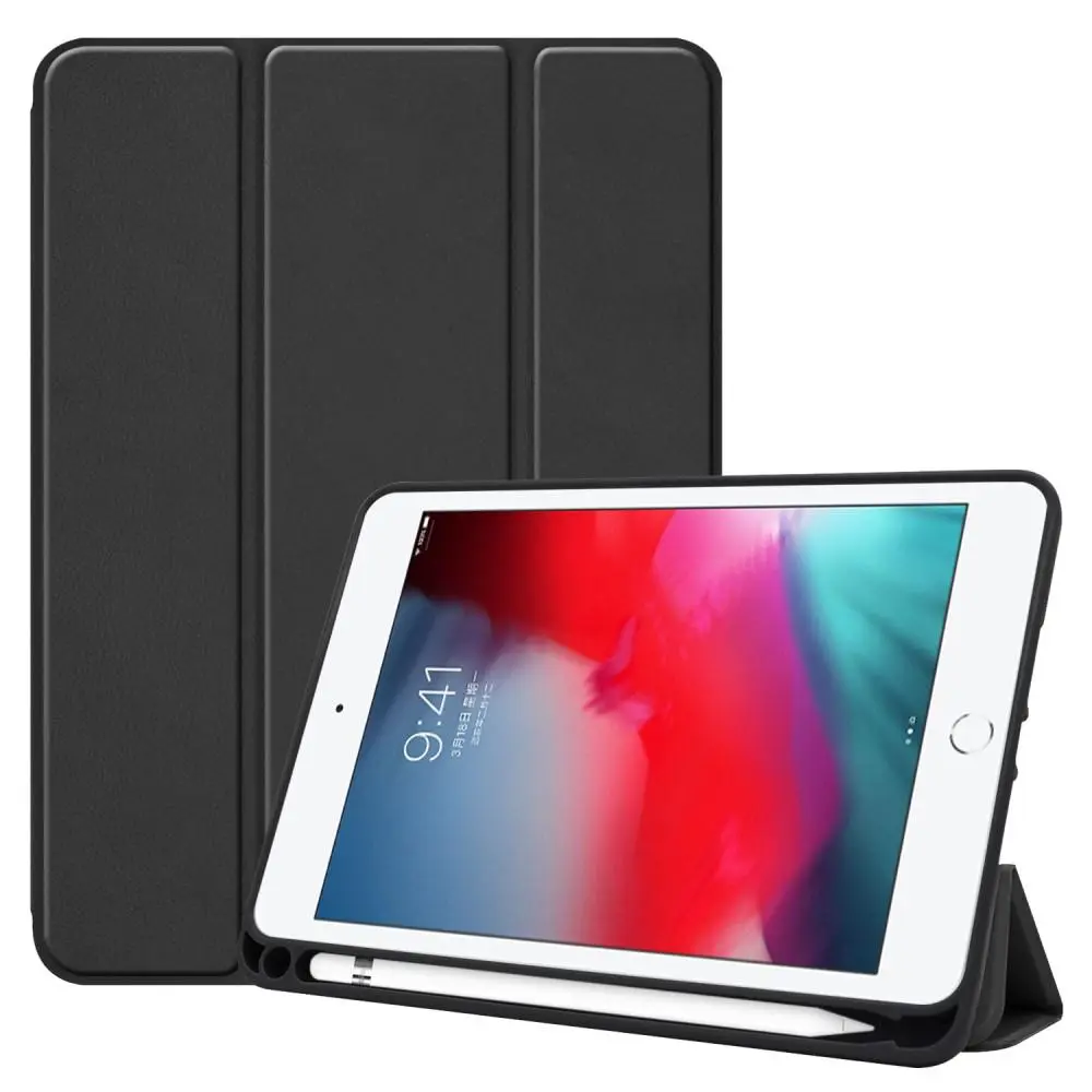 Apple iPad Mini 4 7.9 (2015) Etui Tri-fold med Pencil-holder Sort