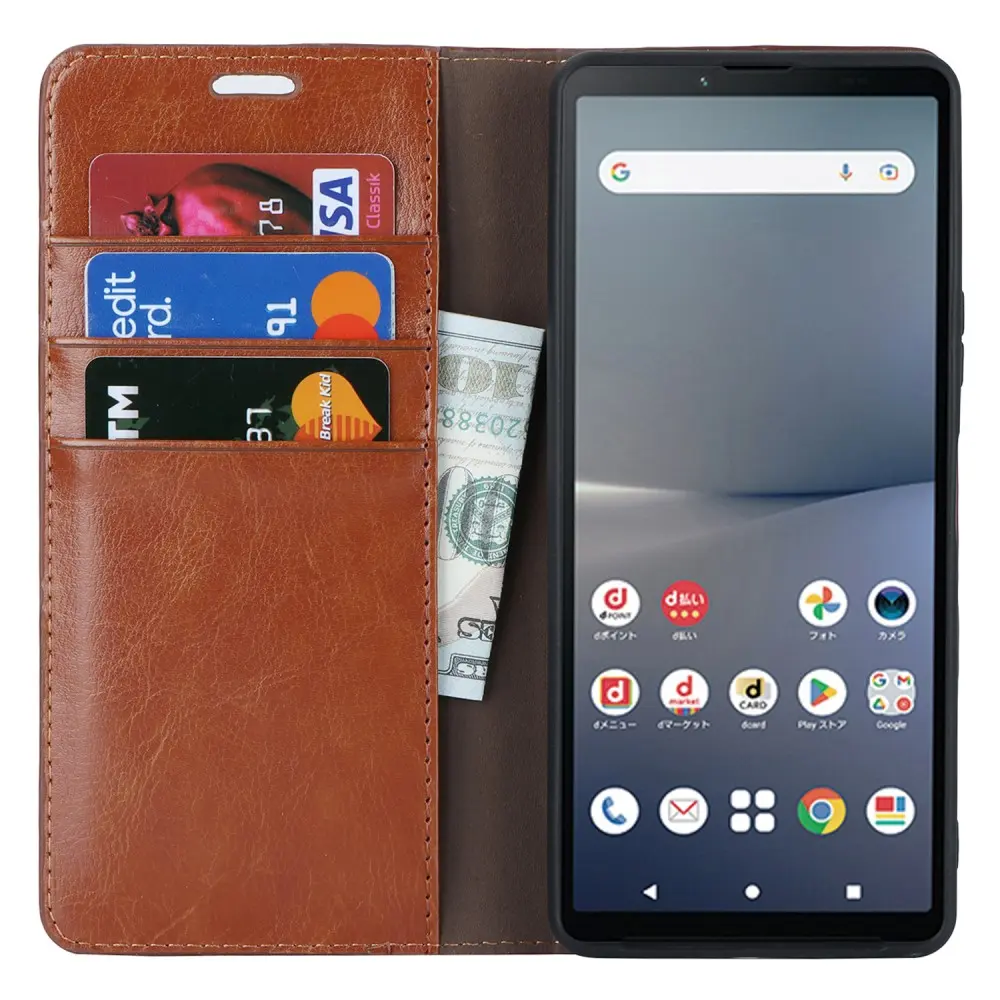 Mobilfodral Äkta Läder Sony Xperia 10 V Brun