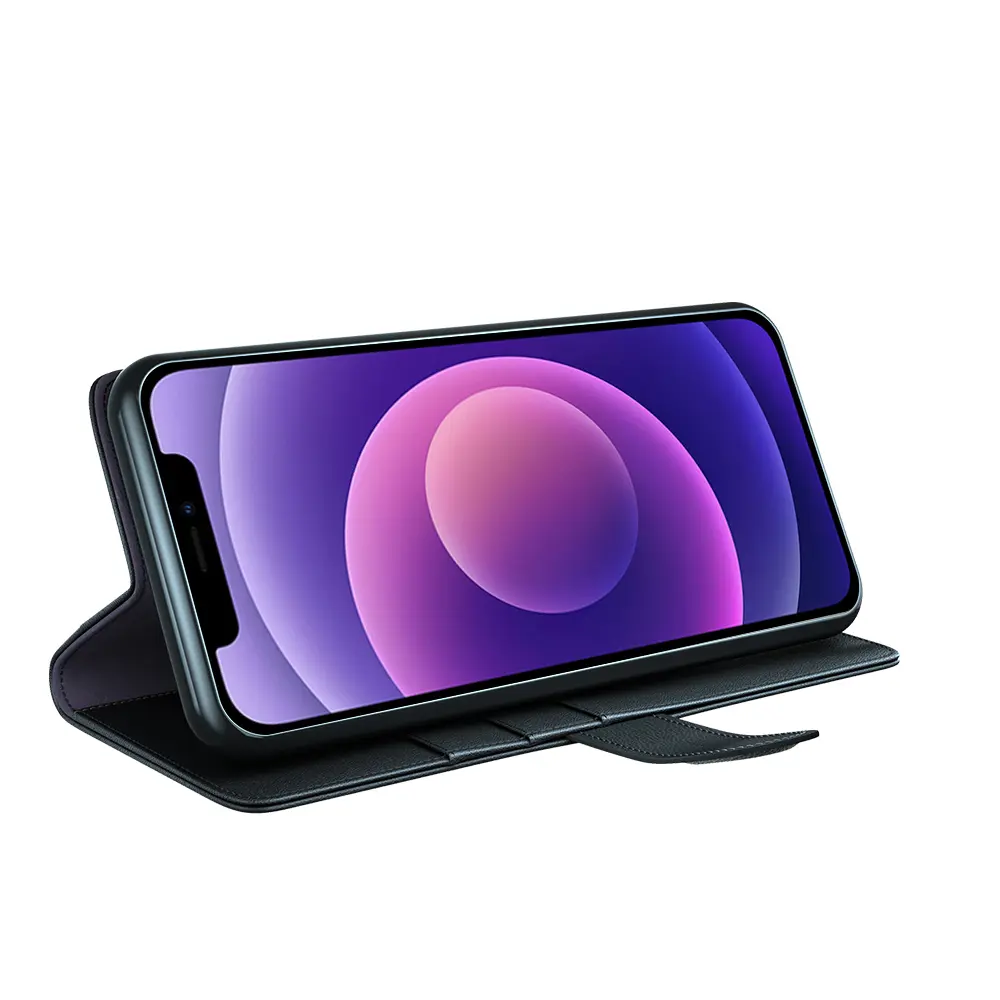 Äkta Läderfodral iPhone 12/iPhone 12 Pro Svart