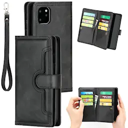 Læder multi-slot tegnebog iPhone 14 sort
