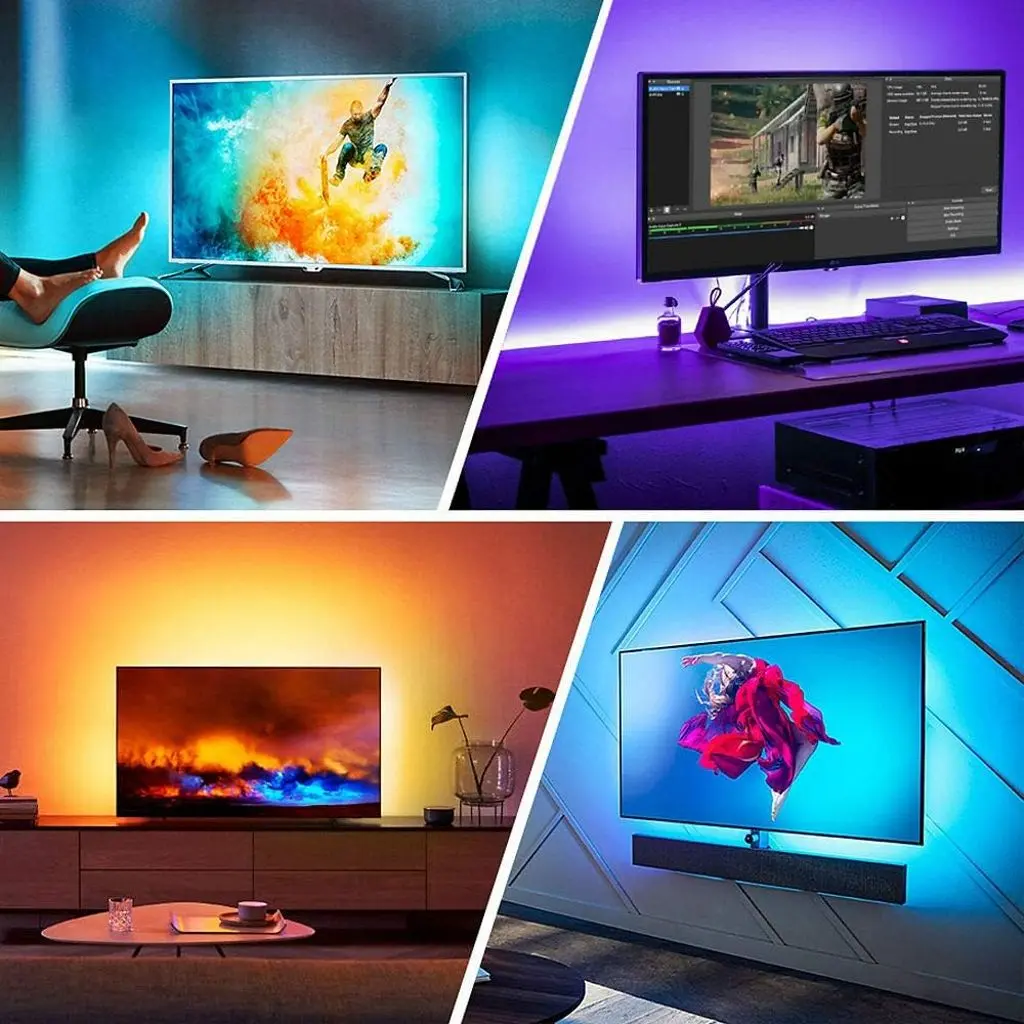 LED-list med fjärrkontroll för bakgrundsbelysning till TV 100x60cm Flerfärgad/mönster