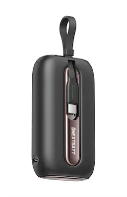 Mini Powerbank 10000 mAh 22.5W med inbyggda kablar Svart