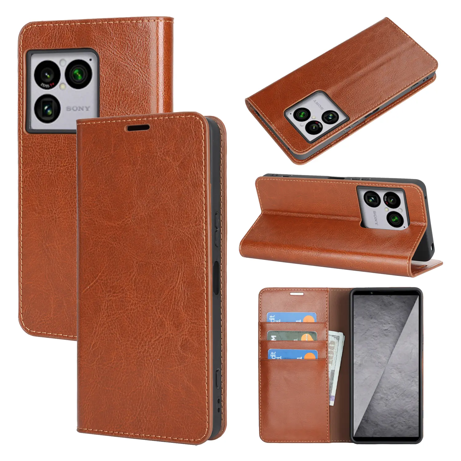 Mobilfodral Äkta Läder Sony Xperia 1 VIII Brun
