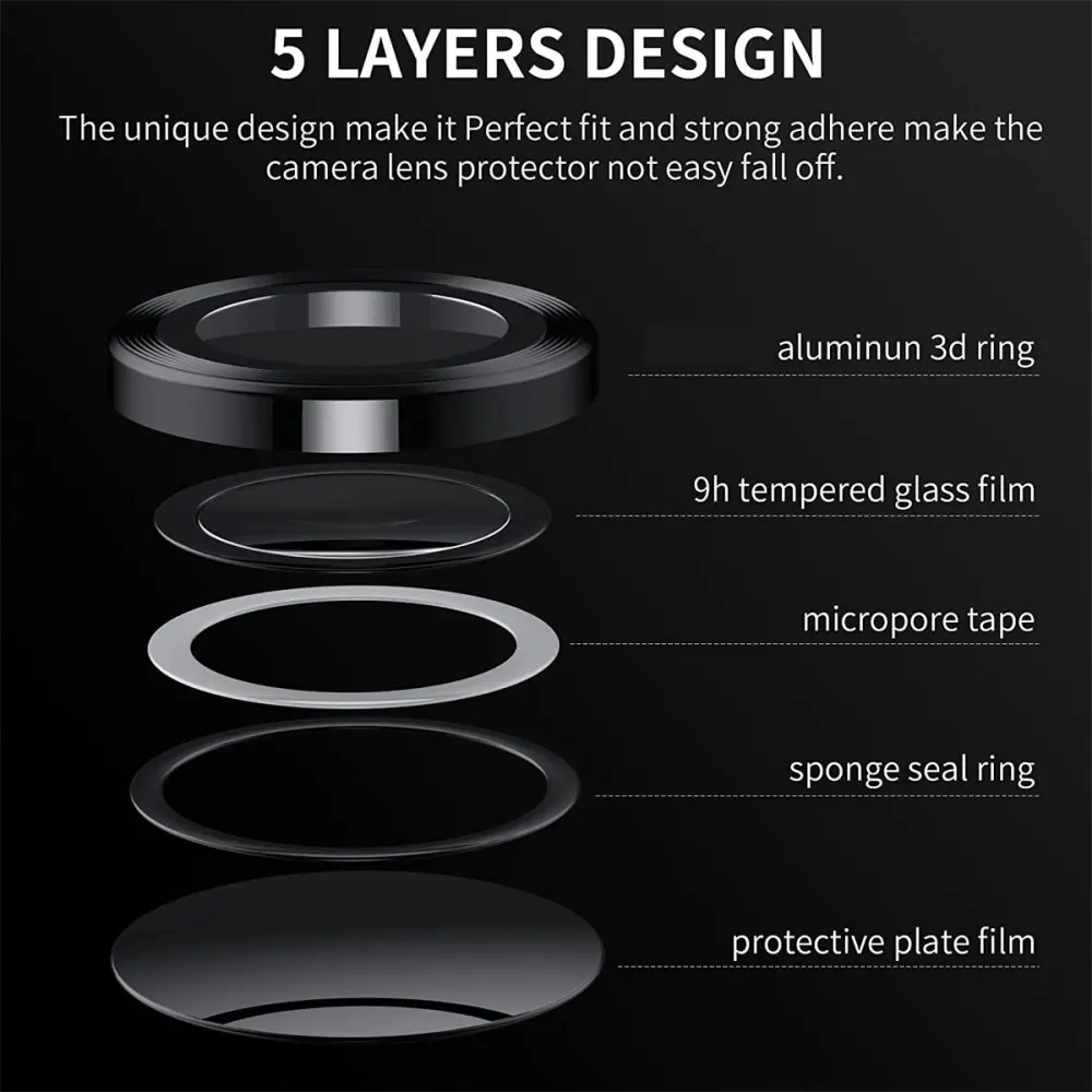 Linsskydd Aluminium + Härdat Glas Samsung Galaxy Z Flip 5 Svart