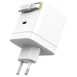 65W Hurtiglader med uttrekkbar USB-C kabel, Hvid