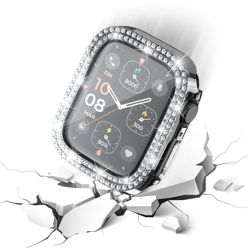 Full Cover Case Rhinestone Apple Watch Series 4-6 44mm Silver
