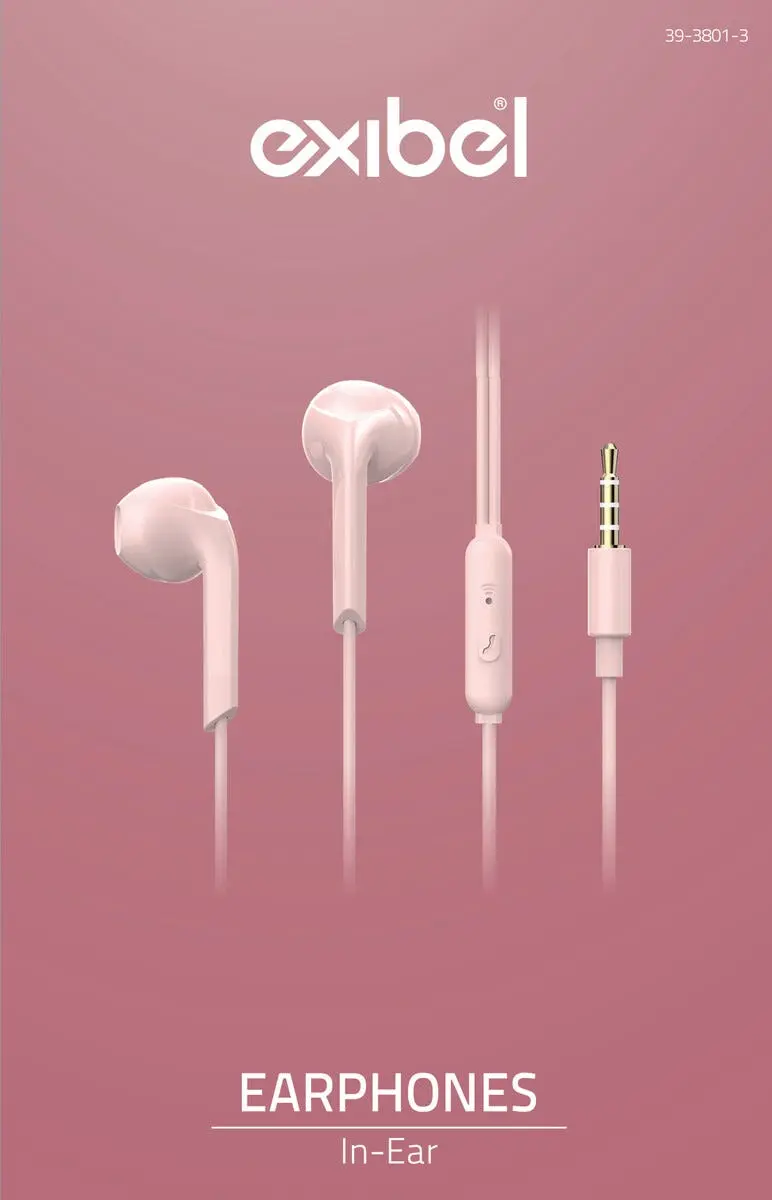 Trådbundna in-ear hörlurar med mikrofon 3.5mm Rosa