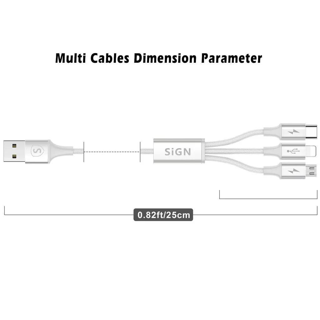 Laddkabel 3-in-1 USB-C + Micro-USB + Lightning 0.25m (FÄRG]