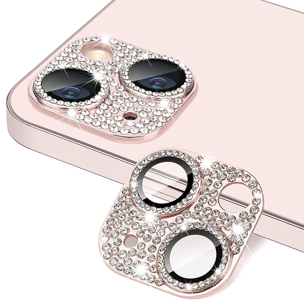 Hat Prince Glitter Kamerabeskyttelse Aluminium+Herdet Glass iPhone 13 rosa