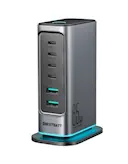 6-in-1 65W GaN Multi USB-oplader 4 USB-C + 2 USB-A Grå