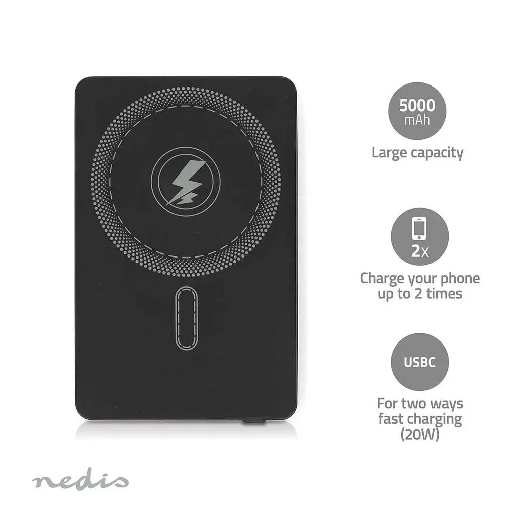 Magnetisk Trådlös Powerbank PD 20W 5000mAh Svart