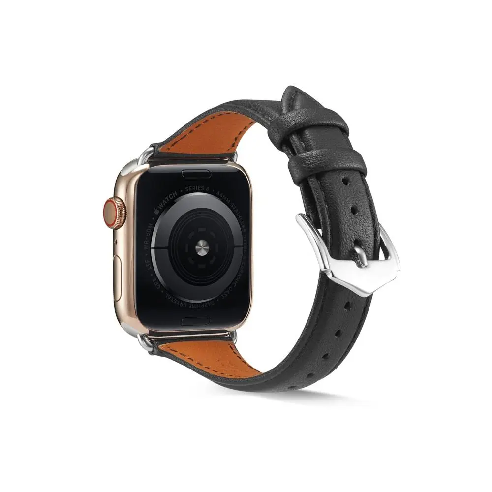 Slim Läderarmband Apple Watch Series 8 45mm Svart