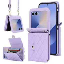 Samsung Galaxy Z Flip 7 Quiltat Plånboksskal med RFID-skydd Lila