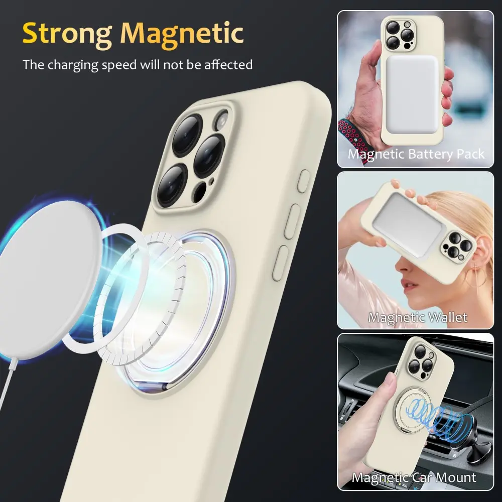 Silikonskal Kickstand MagSafe iPhone 16 Pro Max beige