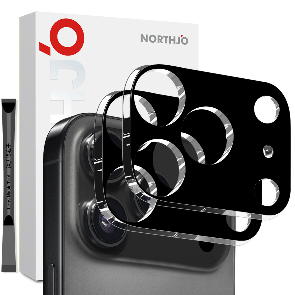 NORTHJO Panssarilasi Takakameroille iPhone 17 Pro Max (2-pack) Musta