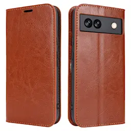 Google Pixel 8a Tyylikäs aidosta nahasta valmistettu suojakotelo, Ruskea