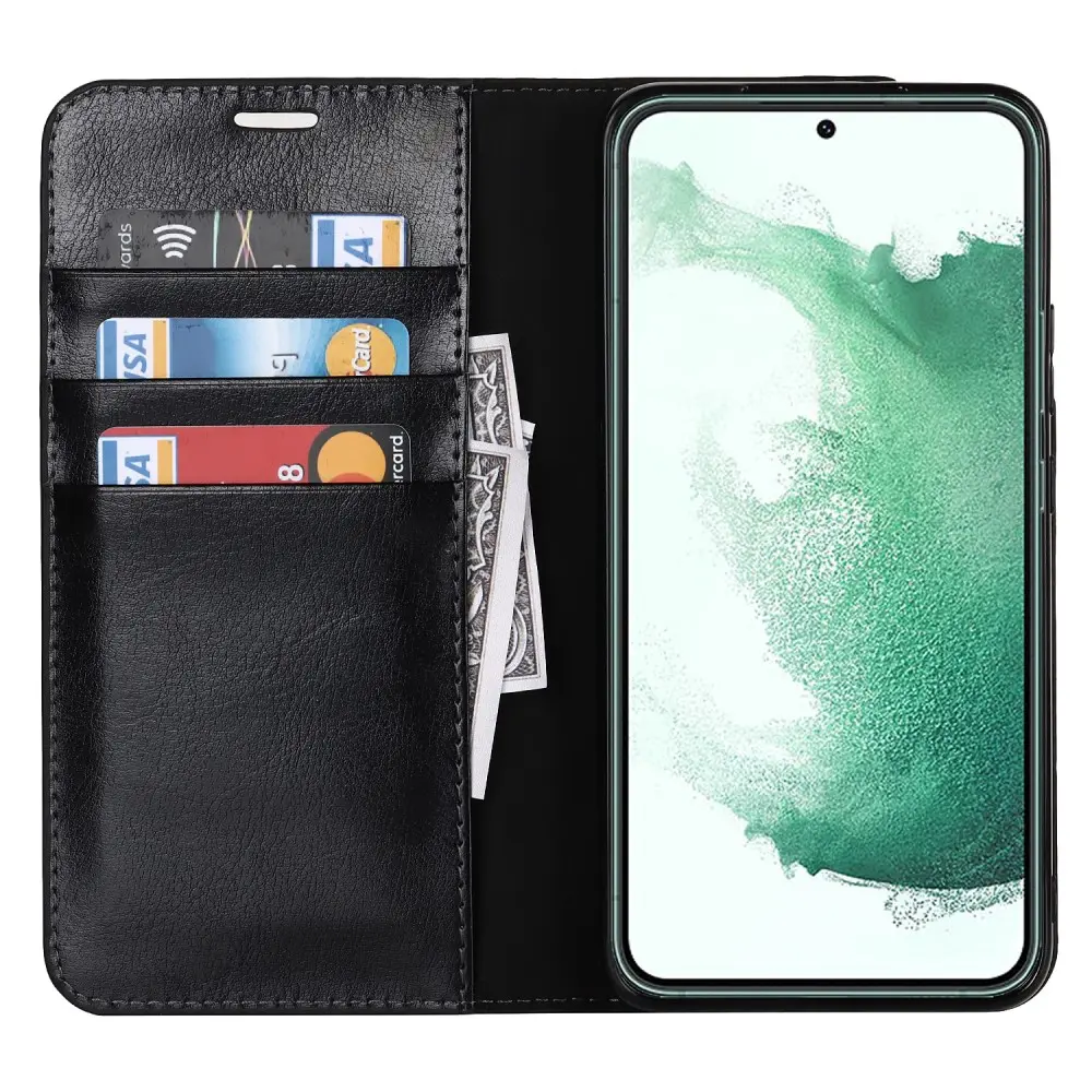 Mobilfodral Äkta Läder Samsung Galaxy S22 Plus Svart