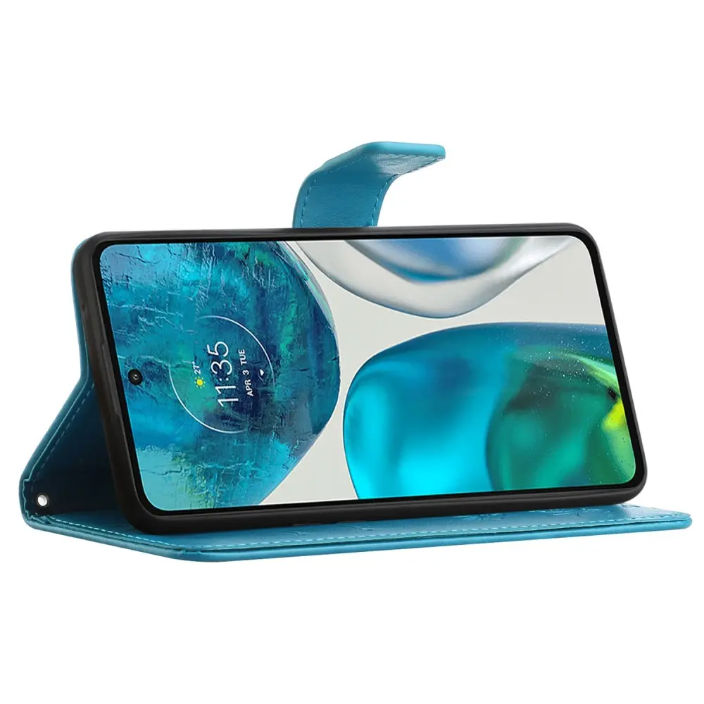 Läderfodral Fjärilar Motorola Moto E32 Blå