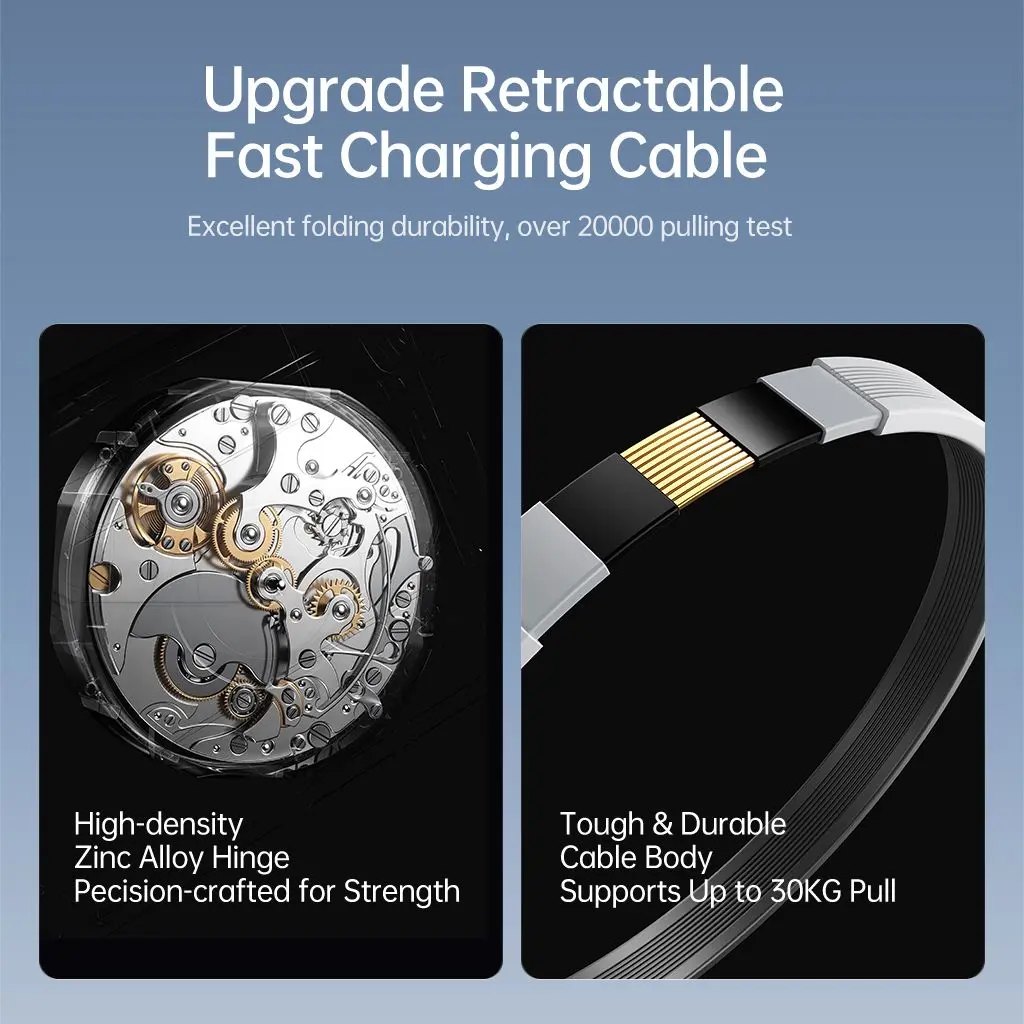 GaN Snabbladdare USB-C & USB-A 40W med utdragbar USB-C kabel Vit