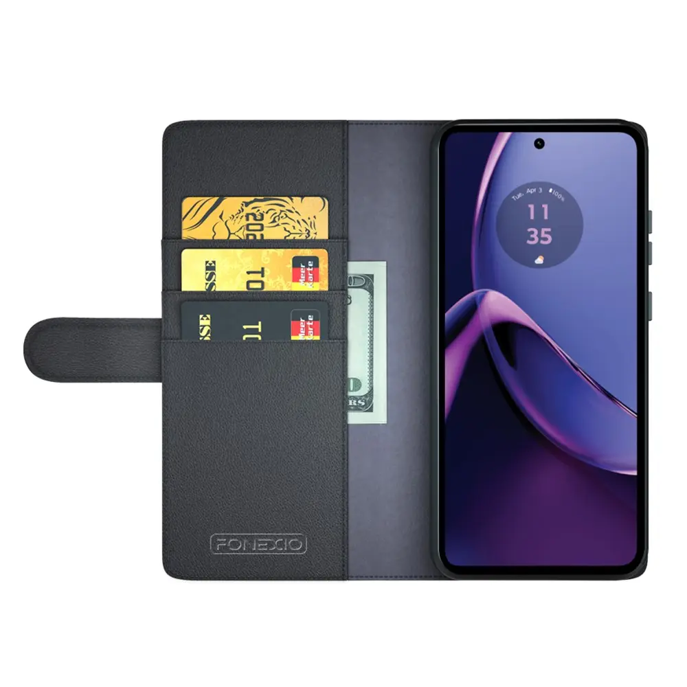 Äkta Läderfodral Motorola Moto G84 Svart